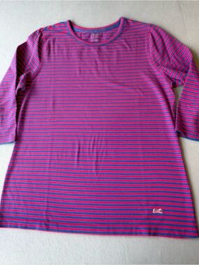 Le Tigre Pink and Blue Striped Long Sleeve Shirt Sz L Pima Cotton
